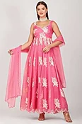 Bubble Gum Pink Organza Bridesmaid Anarkali Suit with Resham Thread Work