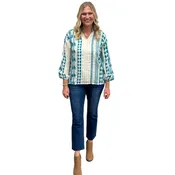 The Phoebe Emerald and Gold Cotton Jacquard Striped Top