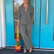 3/4 sleeve shirt wide-leg pants set