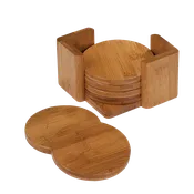 Bamboo Round 6-Coaster Set with Holder