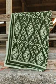 Olive Ivory Aztec Knitted Polyester Microfiber Blanket