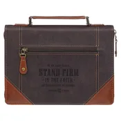 Stand Firm Espresso and Honey-brown Faux Leather Classic Bible Cover - 1 Corinthians 16:13 Medium