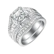 18KT White Gold Fancy Cut Round and Trapezoid Taper Baguette Diamond Engagement Ring S201870A and Matching Wedding Band - S201870B