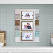 Modern Beach House Triple 4x6 Picture Wood Photo Frame with Burlap