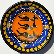 Aboriginal-Inspired Australian Art Dish Hand-Painted Kangaroos Dot Painting Vintage Pottery 🥃
