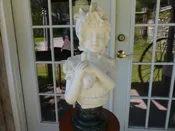Victorian white solid marble bust young girl holding dove dove’s tail missing