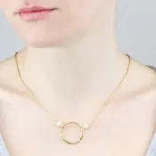 Hammered Hoop & Pearl Pendant Necklace | AAA 6mm Natural White Freshwater Cultured
