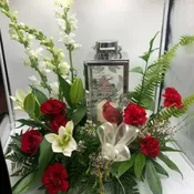 Lantern with Fresh Flowers (Red Cardinal)