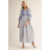 3/4 Puff Sleeves Stripe Midi Dress