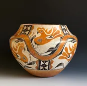 Acoma Pueblo Polychrome Figural Olla with Parrot Imagery circa 1930's — Kimosabé Vintage Southwest - Taos -