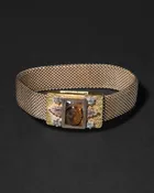 Antique 1800s 14k Tricolor Gold Fill & Hand-Carved Tigers Eye Handmade Bracelet 1