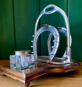 ENGLISH SILVER STIRRUP HORSE SHOE PEN LETTER RACK INKWELL
