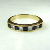 14K Diamond & Sapphire Band Ring Sz 8 ETC11272