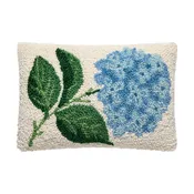 Blue Hydrangea Wool Hook Pillow | Cottage & Chinoiserie Accent Pillow