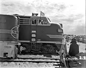 AT&SF Alco PA-1 74 and EMD F7A 231 at East Summit Switch in the Cajon Pass – February 1951