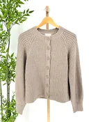 Apricot Ribbed Crew Neck Cardigan in Mocha