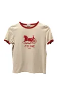 Authentic Celine Neutral and Red Cotton Graphic Print T-shirt size S
