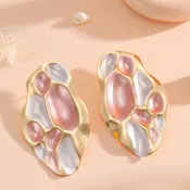 Ladies ear clips with elaborate, colorful shell design Hapa Style