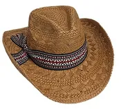 Broner Kids Woven Paper Straw Cowboy, Jacquard Band OSFM