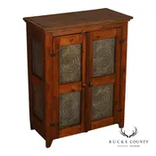 Antique American Country Pine Pie Safe Cabinet With Punched Tin Panels