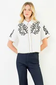Collared Button Up Embroidery Top - White