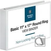 Business Source Tabloid-size Round Ring Reference Binder 2" Binder Capacity - Tabloid - 11" x 17" Sheet Size - Fastener(s): Round Ring - White - Recycled - Durable, Clear Overlay - 1 Each