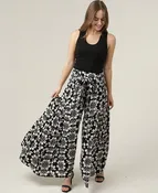 Alira Wide Leg Printed Pants – Black