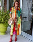 Abstract Stripe V-Neck Midi Dress