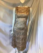 1950's Taupe Silk Brocade with Chinese Motif Cocktail Dress Size 6