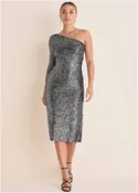 All Over Sequin Midi Dress - Silver