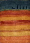 3x5 Landscape Gabbeh in Orange, Red, Blue, and Green