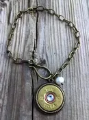 20 Gauge Brass Shotgun Shell & Single Pearl Chain Bracelet