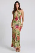 Alexis Rainforest Leaf Halter Neck Open Back Maxi Dress