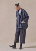 alpaca wool mix wide mandarin jacket - long (navy)