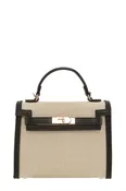 Tan Canvas Leather Crossbody Bag With Top Handle, 2 colors