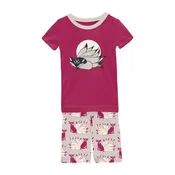 2 Piece Pajama Set (Short Sleeve & Shorts) - Latte Kitsune with Graphic Top
