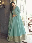 Aqua Green Silk Zari Embroidered Luxury Wear - Anarkali Suit