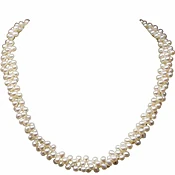 Double Strand Pearl Choker | White Freshwater Cultured Dancing Shape Pearls | Pearl Necklace for Bride