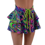 12" Open Front Lace Up Skirt with Tiered Double Ruffle