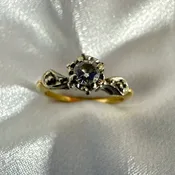 14K Yellow Gold Ring with White Gold Accent & Diamond – Size 6 Dainty Gift for Her