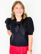Anna - Tie Neck Knit Top (Black)
