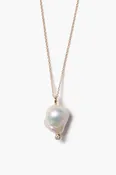 14k Diamond Baroque Necklace White Pearl