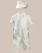 Boys Silk Dupioni Vested Christening Baptism Coverall with Hat