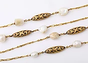 American 18kt Gold &amp;amp; Blister pearl Chain Necklace with Pierced Tubular Oblong