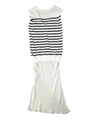 ALEXANDER WANG Size XS WHITE NAVY STRIPE COTTON DRESS DEEP BACK V CREAM BODICE