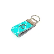 Aqua Quatrefoil on Grey Mini Personalized Key Fob