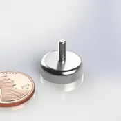 CUPM188E-327-4X40-N42 ~ Neodymium Cup Magnet with Male Threaded Stud | 5/8" Dia | 0.515" Thick | .327 Long  Stud | Ni-Cu-Ni Plated | Grade N42 | NdFeB | Axially Magnetized through the Thickness | North Polarity exposed