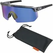 Ergodyne Aegir Enhanced Anti-Fog Safety Glasses Recommended for: Eye, Outdoor, Construction, Landscaping, Carpentry, Woodworking - UVA, UVB, UVC, Ultraviolet, Sun, Impact, Fog Protection - Strap Closure - Polycarbonate, Rubber - Blue Mirror Lens - Clear S