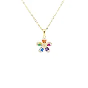 5 Petal Flower Necklace With Multicolored CZ Stones