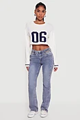 06 Graphic Varsity Stripe Detail Cropped Sweater